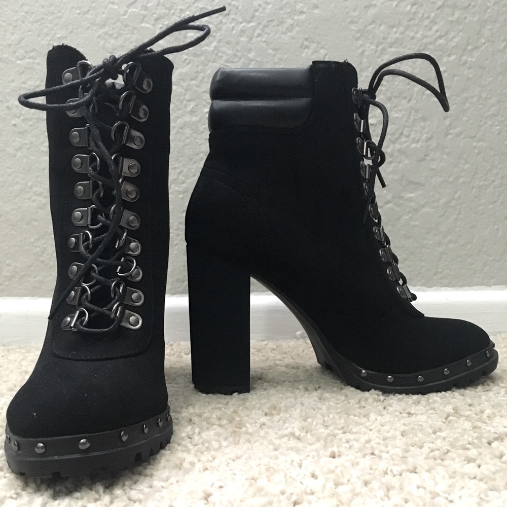 Black Studded Heel Boots
